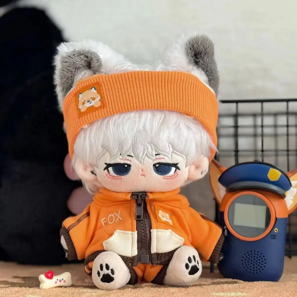 

20cm Cotton Doll Clothes, Cute Little Fox & Wolf Pattern Top Shorts Headband Set, Casual Animal Print Outfit for Plush Doll, Kaw