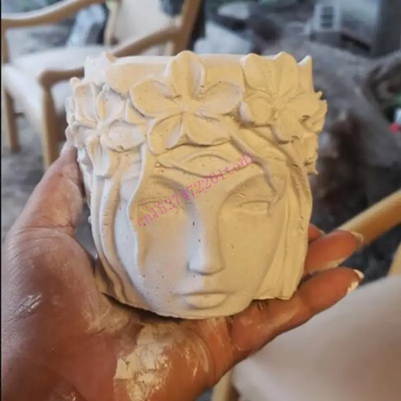 Beautifull 3D Girl for Head Flowerpot UV Epoxy Mold Succulents Vase Planter Concrete Plaster Resin Silicone Mould DIY M76B