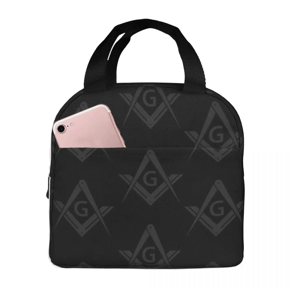 

Freemason Pattern Stealth Square Compass Masonic Lunch Bags Portable Insulated Cooler Thermal Cold Food Picnic Tote for Women