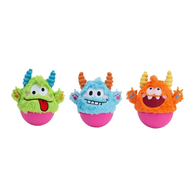 

Pet Dog Toy Roly Poly Series Squeaky Plush Monster Chew Rubber Durable Interactive Dog Toy For Fun Self Play And Boredom Relief