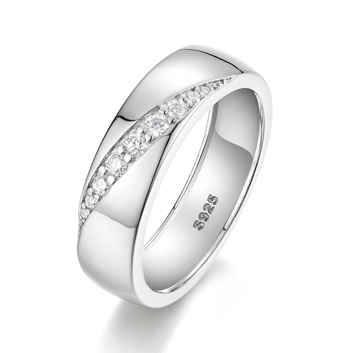 

Unisex S925 silver plated 18K white gold circular moissanite gemstone man ring 0.16CT For Gift