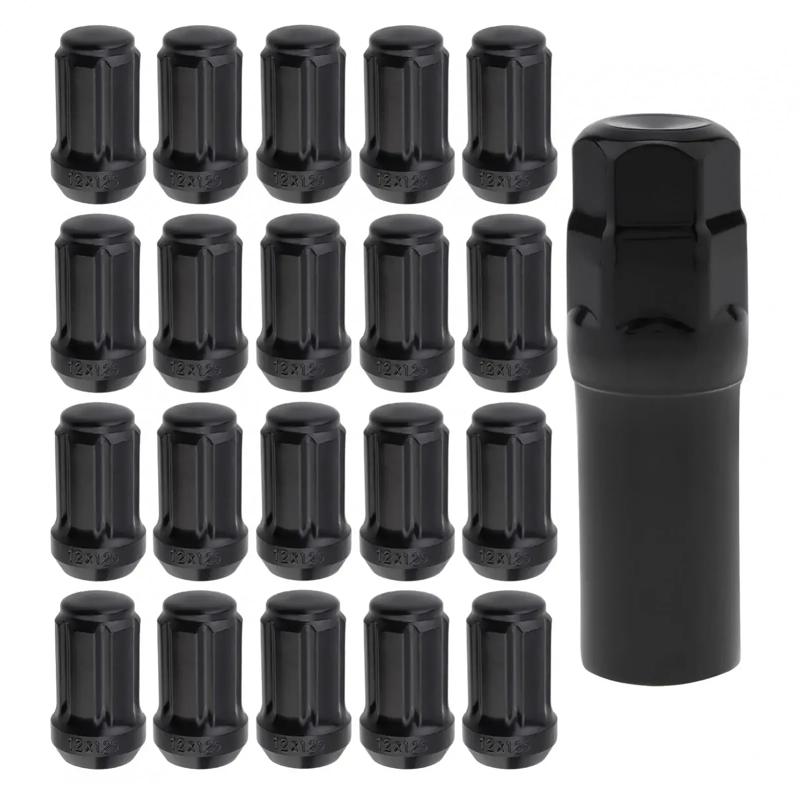 20PCS M12 x 1.25 Black Wheel Lug Nuts Fit for Infiniti / Nissan / Subaru with Socket Key, Spline Lugnuts