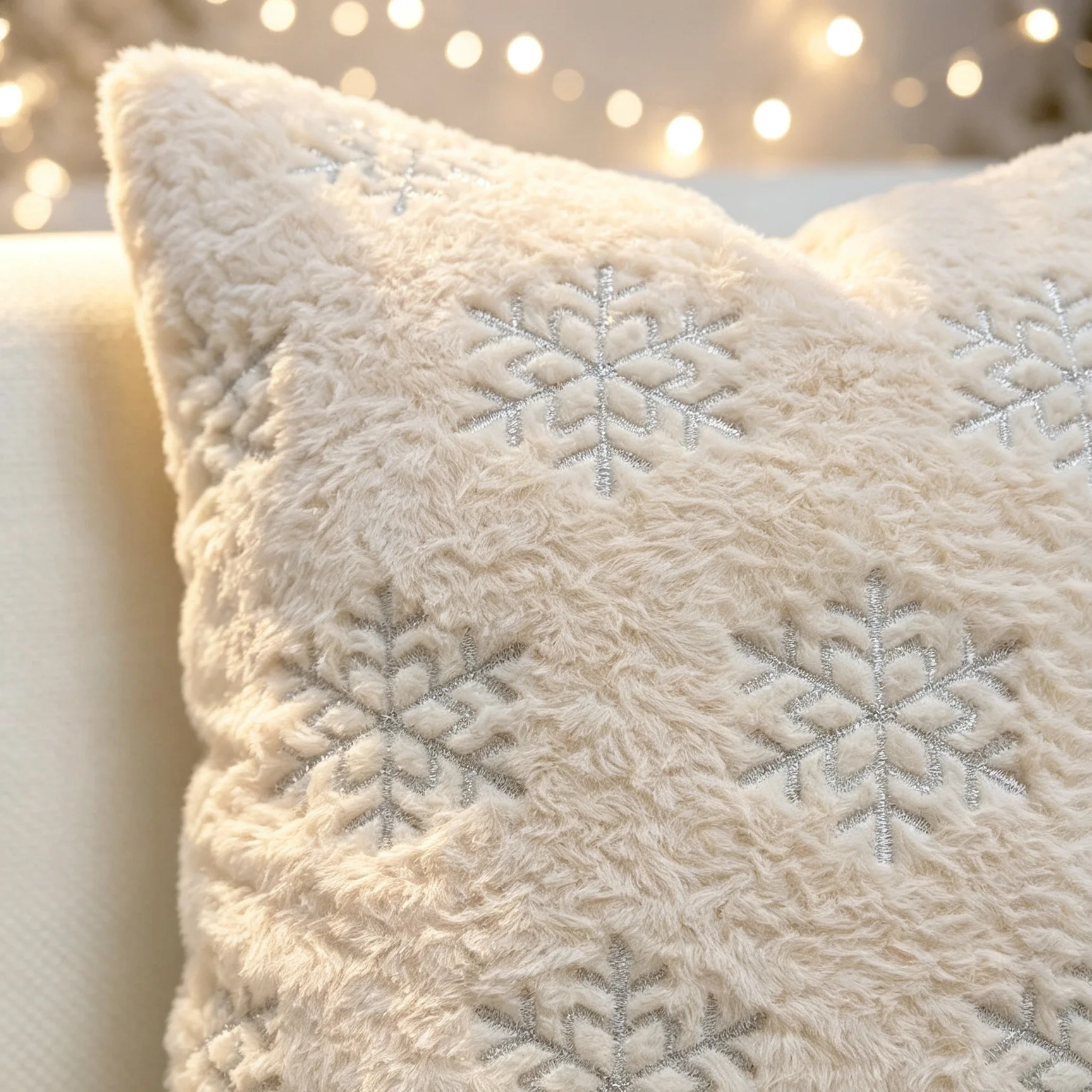 Weihnachtlicher Schneeflocken-Plüsch-Kissenbezug, Sofakissenbezug für Wohnzimmer, festliche Atmosphäre, dekorative Kissenbezüge – Detail 8