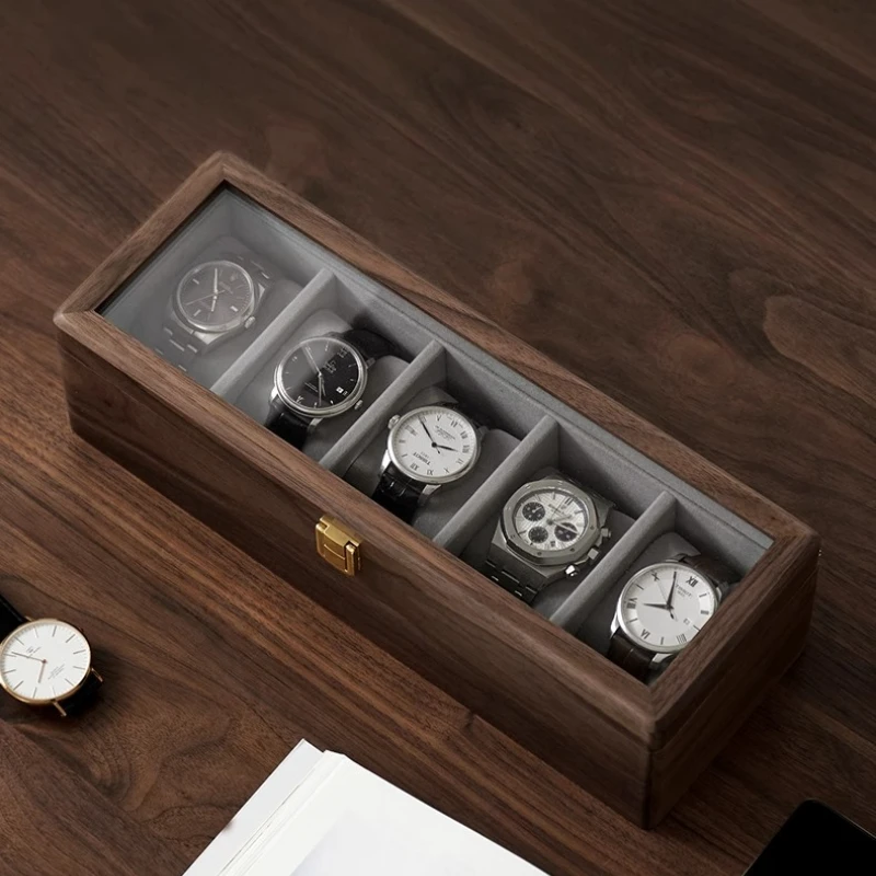 

2/3/5/10 Watch Box Black Walnut Wood Display Box High-grade Watches Organizer for Watch Lovers Transparent Visual Storage Case