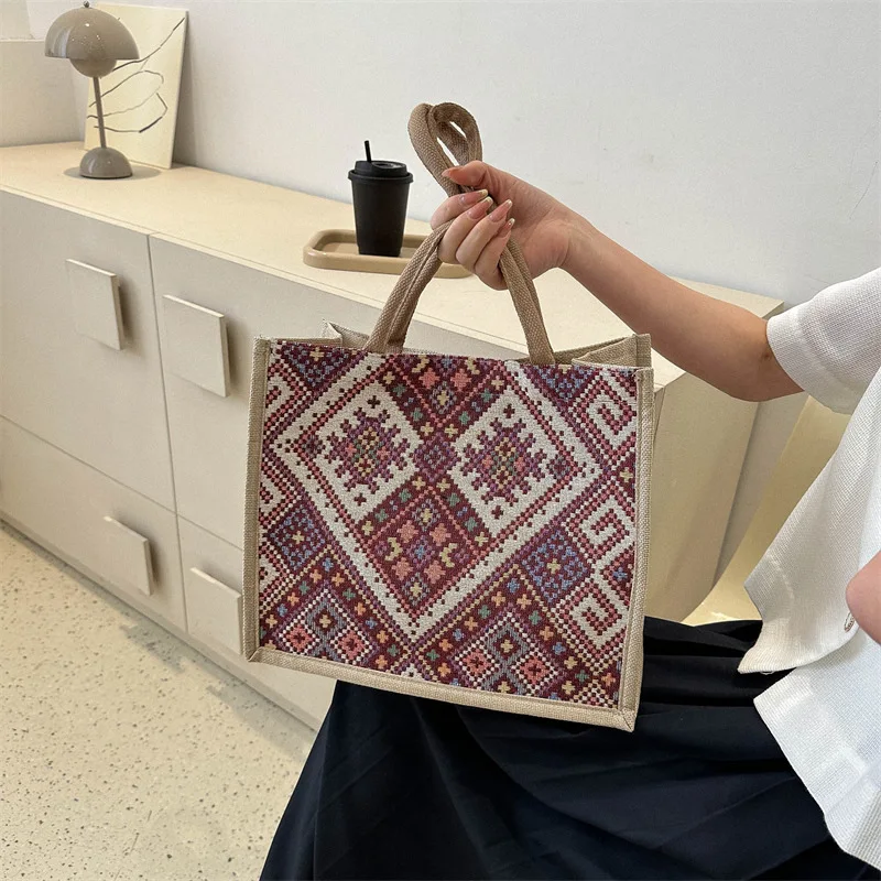 

Trendy Large Capaci Geometric Pattern oulder Bag Handbag Tote Bag Ethnic Sle 2024 New Korean Version Faion Bag