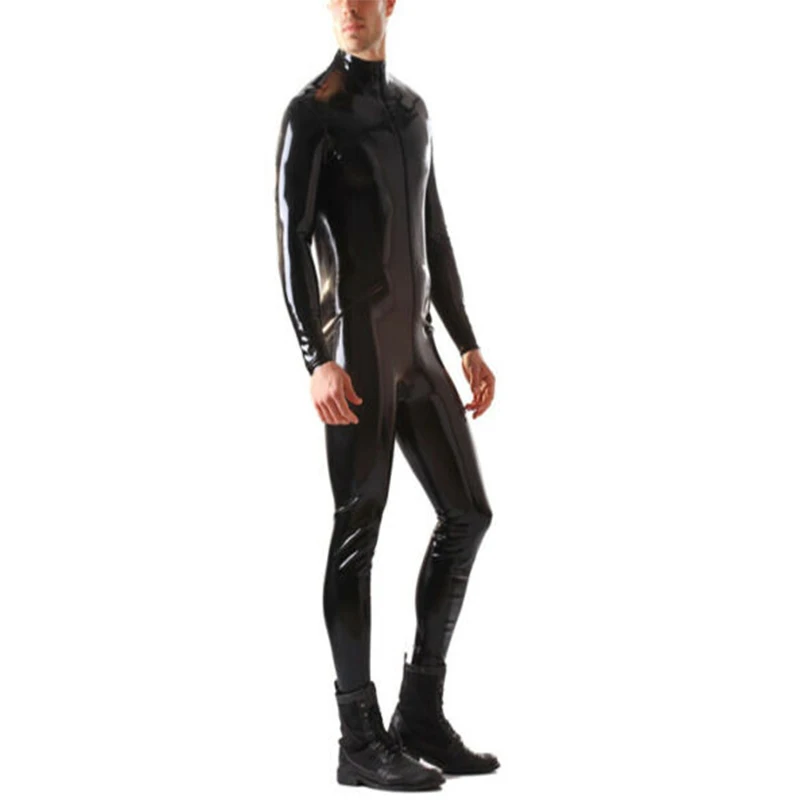 

Male Latex Catsuit with Front Zip Black Handmade Rubber Bodysuit Jumpsuit for Men Wear Customize Cosplay Costumes