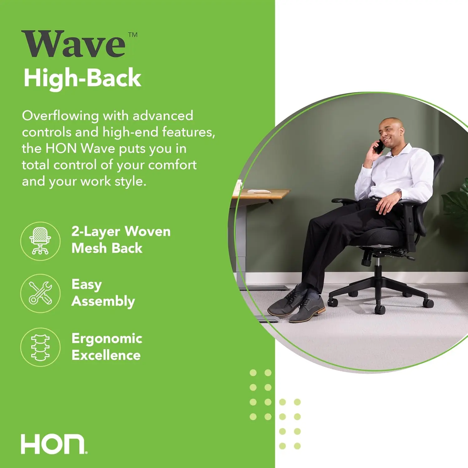 Wave High Back Office Chair Ergonomic Office Chair with Breathable Back Mesh Desk Chair With Wheels and Arms, 360 Swivel