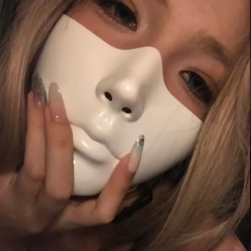 Halloween Half Face Mask Unisex Bionic Perfect Fit Cosplay Black Lower Cyberpunk Warrior Aesthetic Adults Teenagers Prop Cool