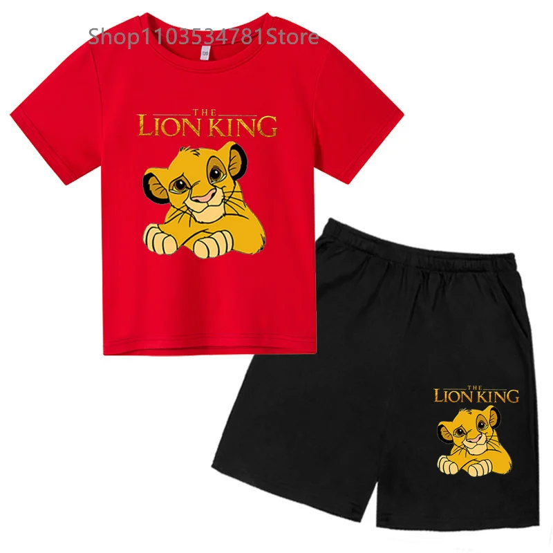 Conjunto de camiseta de El Rey León para niños, ropa de ocio de algodón con estampado de Pikachu, manga corta, dibujos animados, Verano