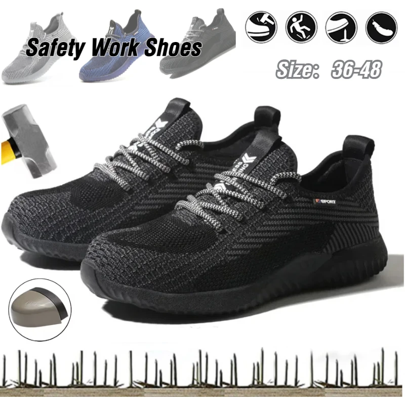 

Men's Safety Shoes Work Boots Steel Toe Cap Puncture-Proof Indestructible Security Work Shoes Women Light Comfortable Sneakers