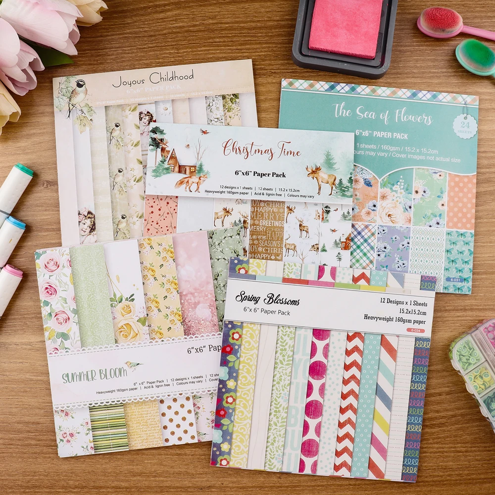 12 Blatt/Packung 6*6 Zoll Papier block einseitig gemusterter Karton für DIY Scrap book Papier blüten
