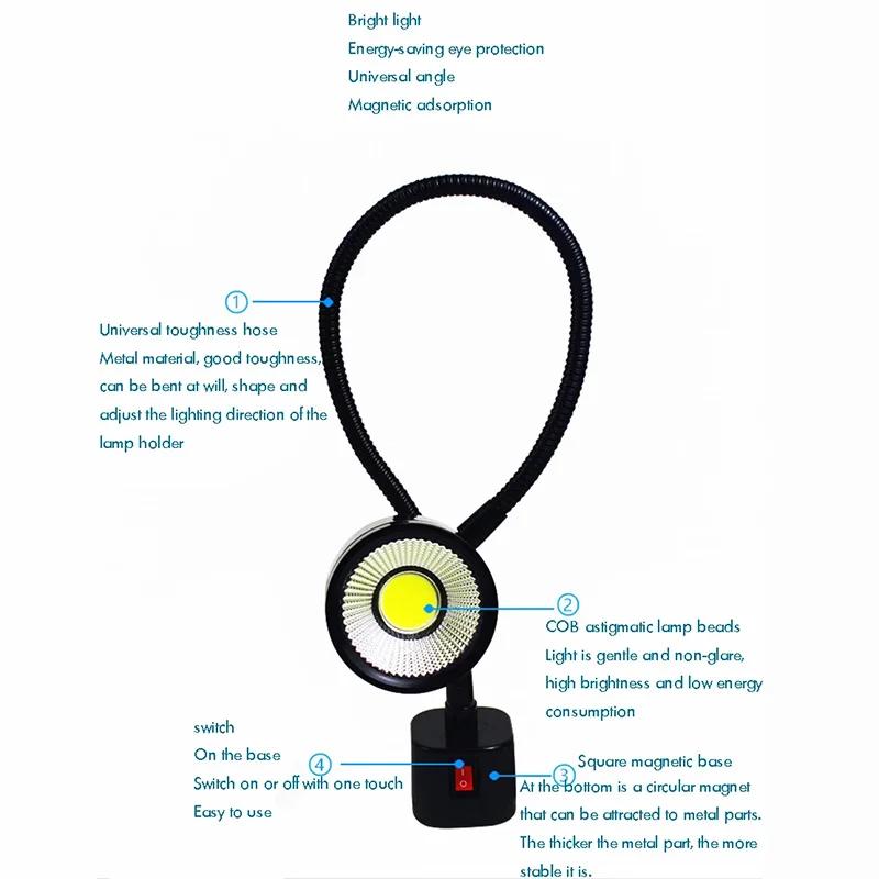 NEW-LED Work Light Magnetic Base Flexible Gooseneck Lamp 220V 5W for Lathe Milling Drill Press Industrial Lighting US Plug