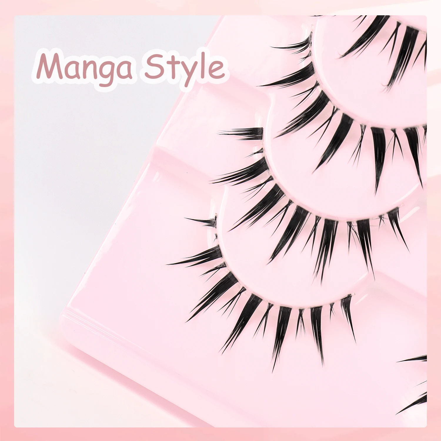 10 Paar künstliche Cartoon-Wimpern mit natürlichem, langem und spitzem, transparentem Stiel SHM-10-6