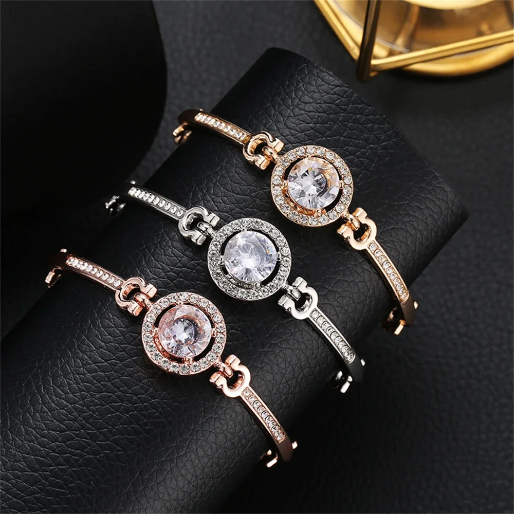 팔찌 Luxury Clear Crystals Zircon Bracelet Women Adjustable Round Bangle Bracelet Party Jewelry Valentine's Day Gift Matching