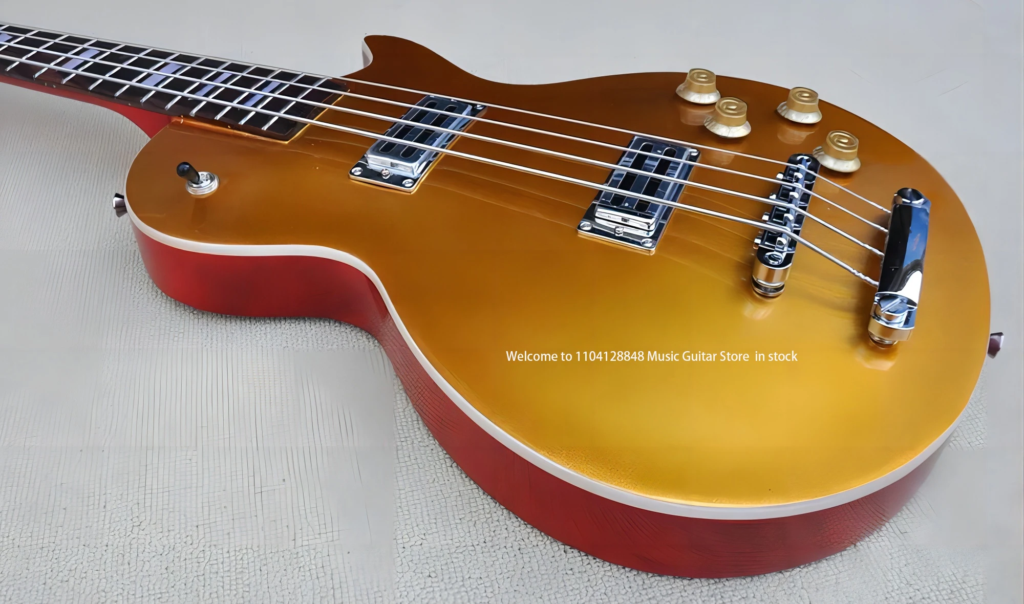 Factory Custom 4-String Cherry Sunburst gold Electric Bass Guitar with Chrome Hardwares Rosewood Fretboard Offer Customized