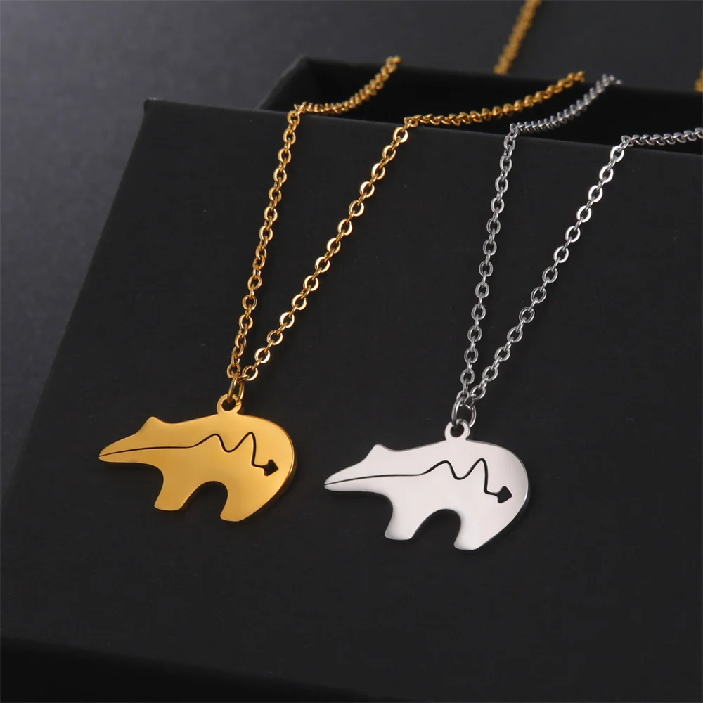 My Shape Polar Bear Necklace for Women Men Stainless Steel Silver Color Animal Pendant Chain Chokers Fashion Jewelry Party Gifts image 2