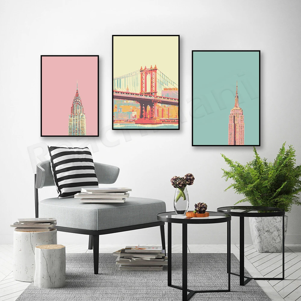 Нью-Йорк, искусство, принты зданий империи, Крайслер, путешествия, плакаты