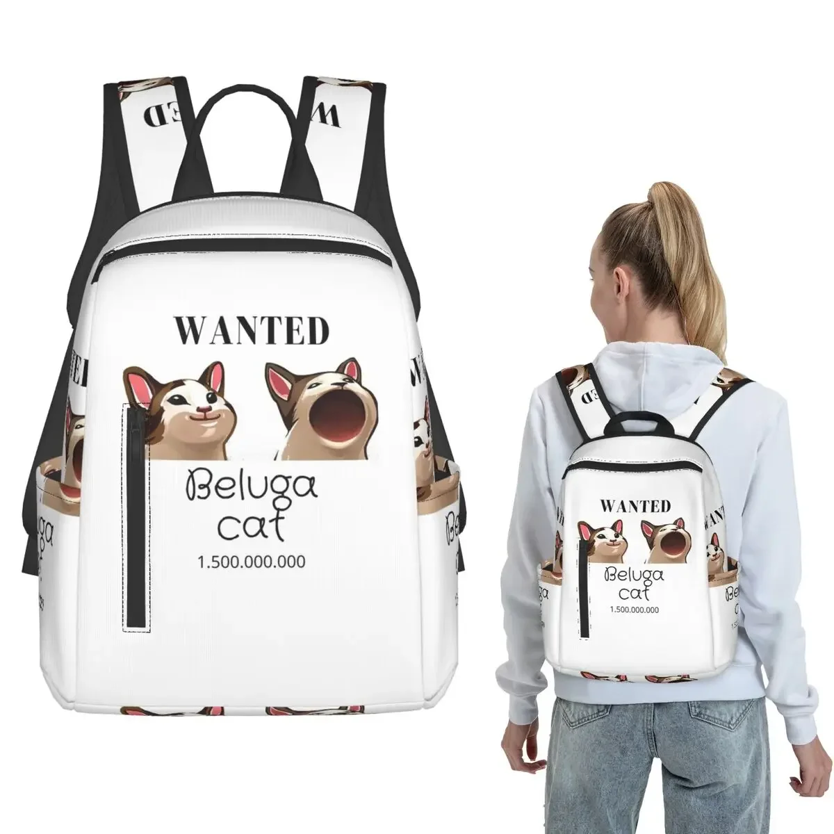 Cat Beluga, sac à dos Daypack pour enfants, sac d'école, sacs à bandoulière pour hommes et femmes