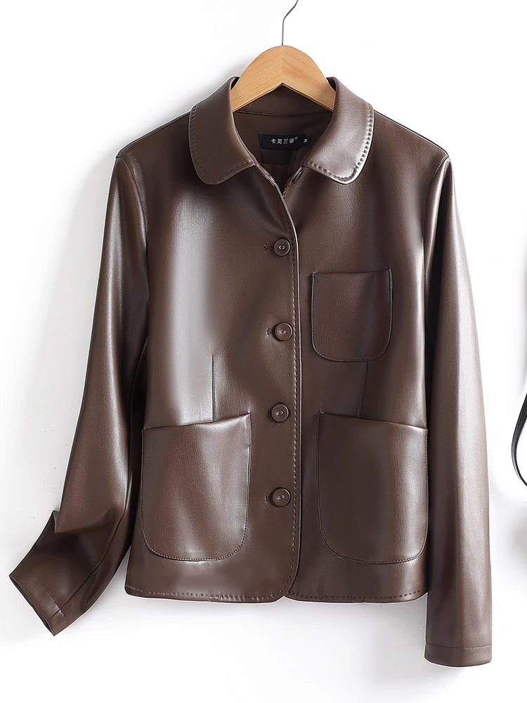   Ning 本革ジャケット レディース 2025 秋新作 スクエアカラー オートスリムフィット シープスキン バイカーコート