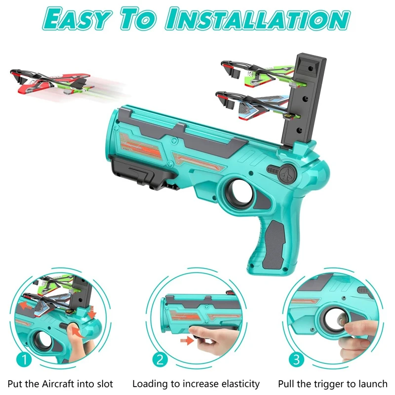 Airplane Launcher Toys for Kids Summer Outdoor Catapult Gun Foam Glider Flying Plane Toy Game Gifts for Boys Novelty & Gag Toys