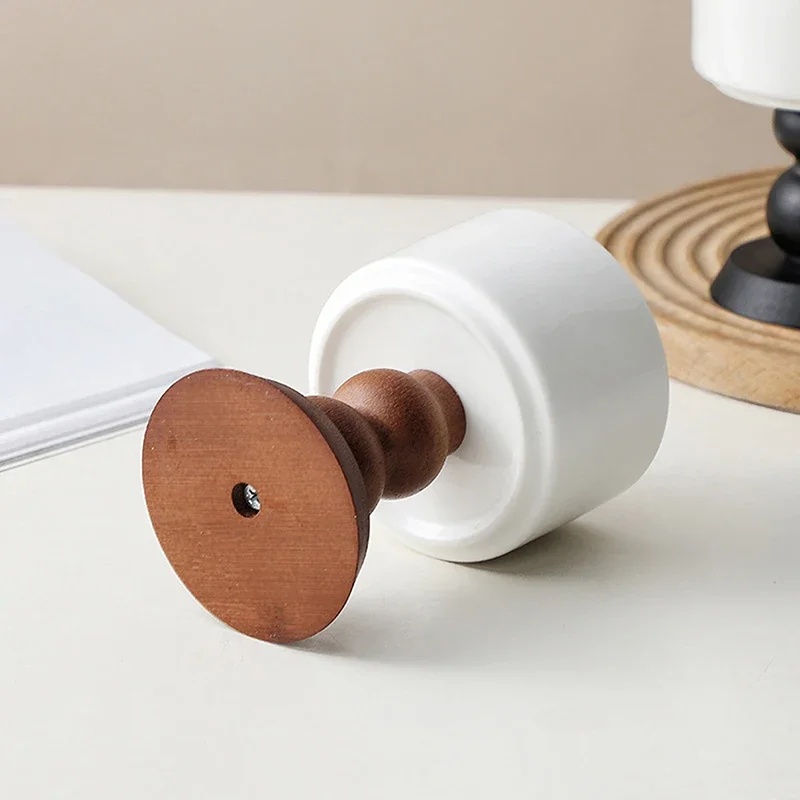 الفرنسية خمر الحلوى الآيس كريم السيراميك كأس عالية أرجل الرجعية مقبض خشبي الشاي الفاكهة الصحن كوب بودنغ حامل شمعة #4