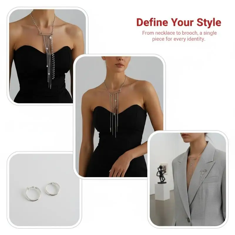 Fashion Multi Layer Pearl Brooch Necklace 2 in 1 Tassel Pin Pendant Stylish Jewelry for Wedding Guest Evening Dress