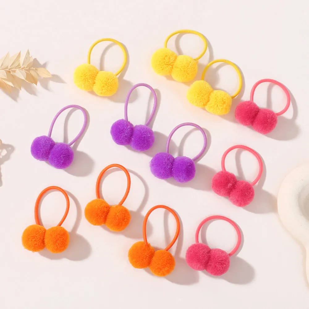 40 Stück zufällige Farbe, doppelte Plüschball, elastische Haarbänder für Kinder, Mädchen, Haarseile, Krawatten, Pferdeschwanz, Kopfbedeckung, Haarschmuck, Geschenk
