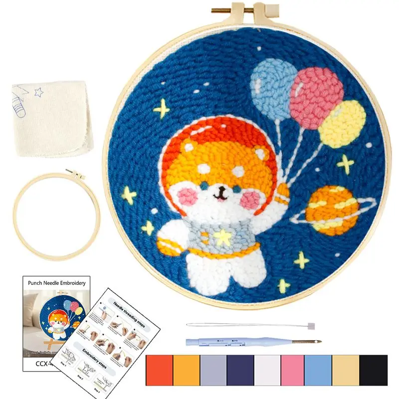 

1 Pack Balloon Punch Needle&Rug Punch Kit With En Instructions Yarn Thread Stamped Cloth Pen For Diy Gift