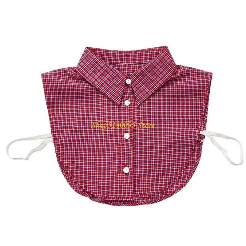 DXAE Detachable Check Collar Insert Shirt Neck Accessory with Front Buttons and Side Ties for Daily Commute Styling