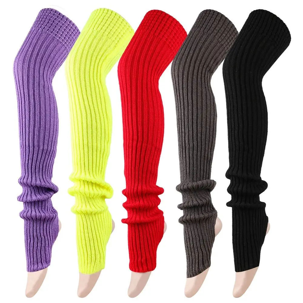 Female Legwear 80cm Leg Warmers Solid Color Knitted Warm Foot Cover Winter Warmth Wool Material Loose Socks Dance Ballet Warmers