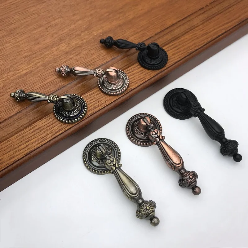 Retro Bronze Kitchen Cabinet Knobs Cupboard Door Handles Vintage Wardrobe Furniture Handle Jewelry Box Drawer Pulls Door knocker