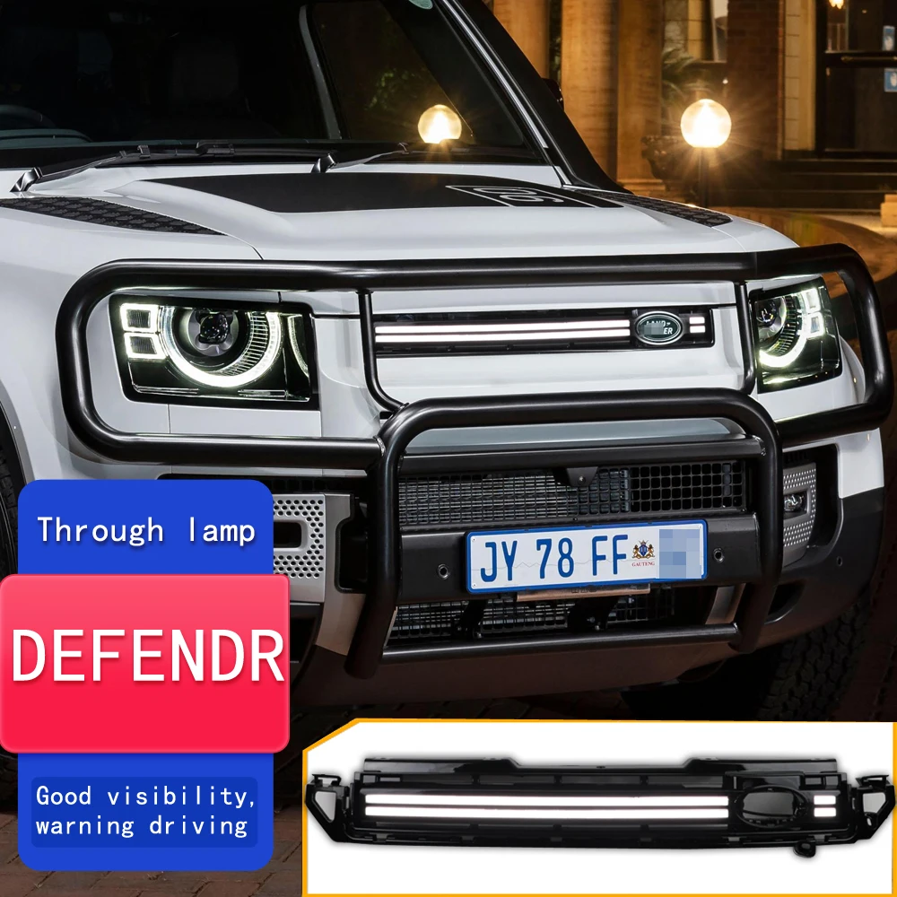 DRL For Land Rover Defender 2020 2021 2022 2023 Accessories LED Daytime Running Lights Car Engine Cover Decoration Light Grill