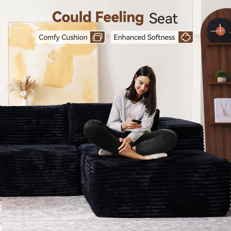104" Cloud Sectional Couch Comfy Chaise,Boneless L Shape Sofa with Deep Seat,Minimalist Modular Couches Sleeper for Living image 6