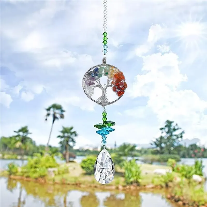 1 Piece Tree Of Life Crystal Magic Wind Chimes Pendant Bedroom Room Window Hanging Decoration Dream Rainbow Gift Catcher