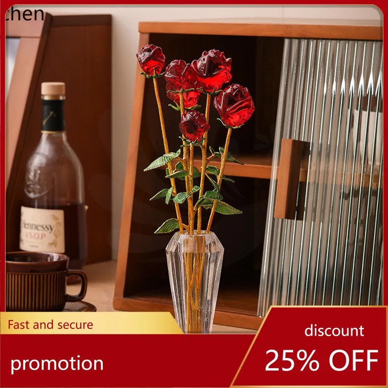 

ZML Crystal Glass Craft Rose Flower Ornament for Desktop, Bedroom, and Living Room Decoration, New Creative Small Gift