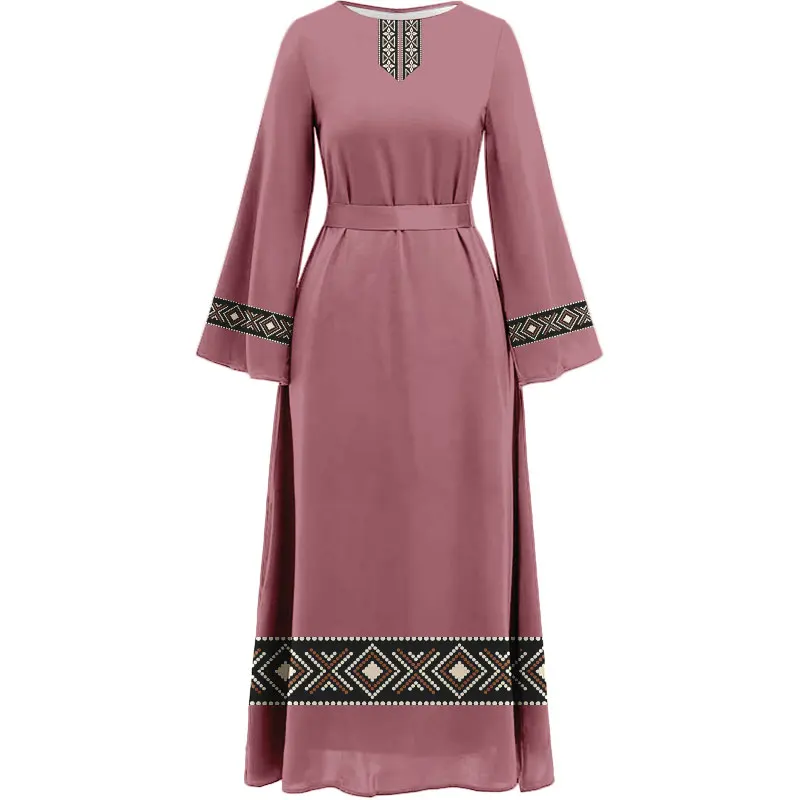 Vestido de verão islâmico Abaya Ramadan com estampa vintage 2024, vestido de verão islâmico, manga longa, vestido muçulmano abaya, mulheres