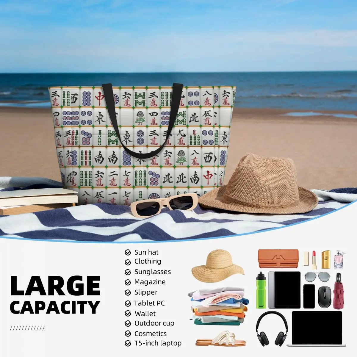 Borsa da viaggio Mahjong Beach, borsa Tote personalizzabile Shopping Out regalo di compleanno modello Multi-stile