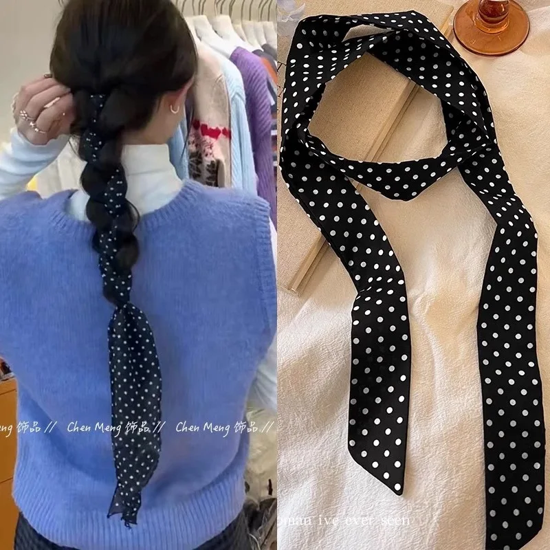 Silk Scarf Polka Dot Black Chic Premium Square Scarf for Neck Head Tie Spring Autumn Versatile Soft Lightweight Daily Gift