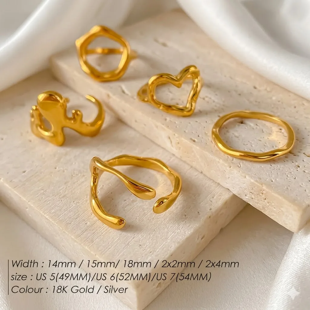 St-Delan Stainless Steel Irregular Heart Open Cuff Rings for Women Dainty Minimalist Stackable Adjustable Statement Rings