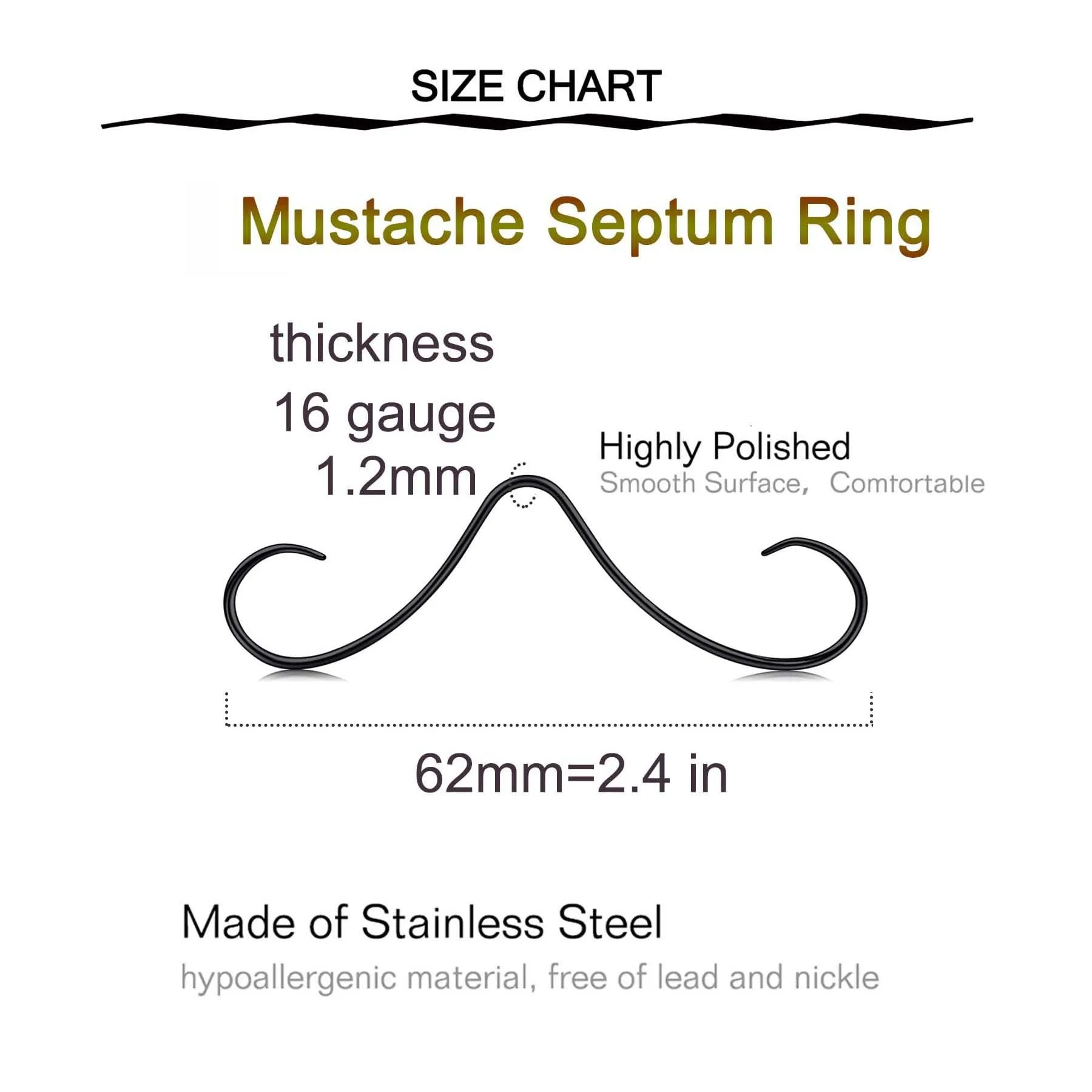 8Pcs Septum Rings Jewelry Beard Style 16 Gauge Piercing Horseshoe Earring Hoop Lip Ring 8mm 10mm Black Punk Unisex