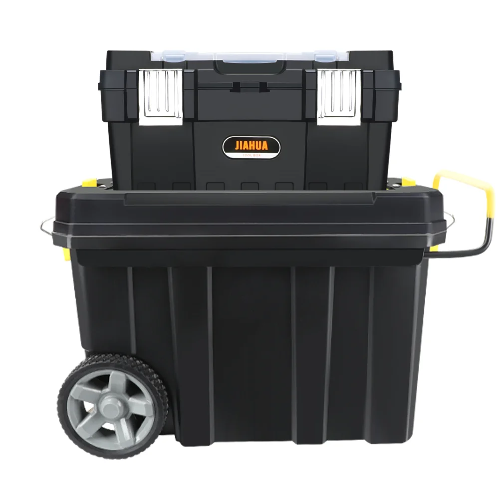 AIRAJ 2pcs Tool Box 21-inch Plastic Tool Box With Two Wheels Can Be Stacked With 250LB Load For Tool Storage And Transportation