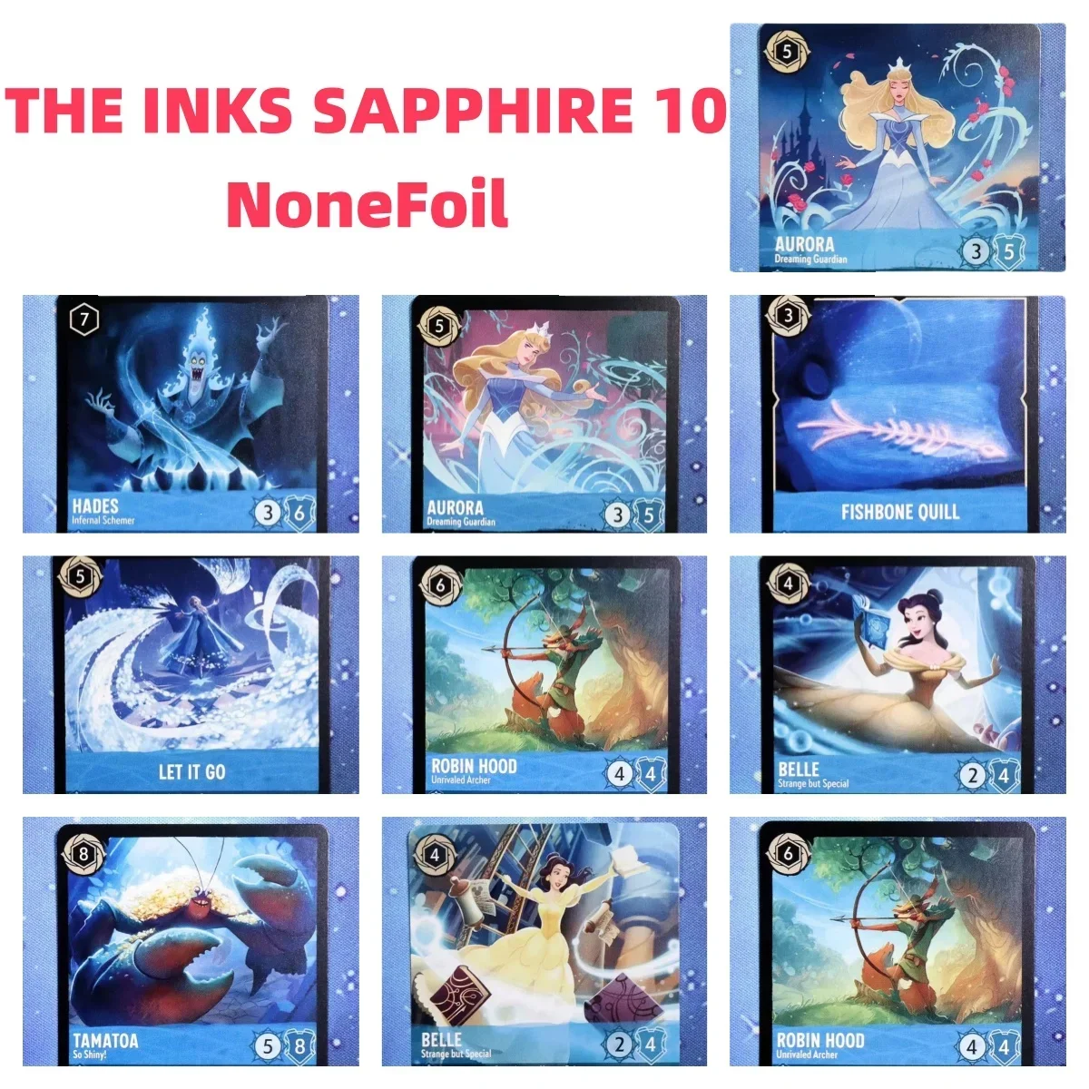 

Lorcana Proxy THE INKS SAPPHIRE NoneFoil –aurora belle hades let it go tamatoa a whole new world TCG Game Cards