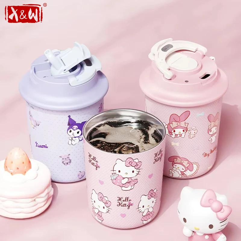 X&W Sanrio Cartoon Thermal Cup 250ml Vacuum Insulated Coffee Mug 316 Stainless Steel Three-way Drinking Portable Outdoor Tumbler