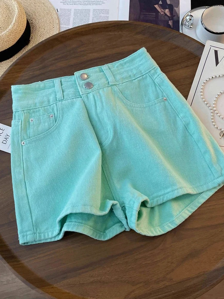 

Summer Fashion Women Denim Shorts 2025 New Korean Style High Waist Wide Leg Shorts Streetwear Loose A-Line Jean Shorts