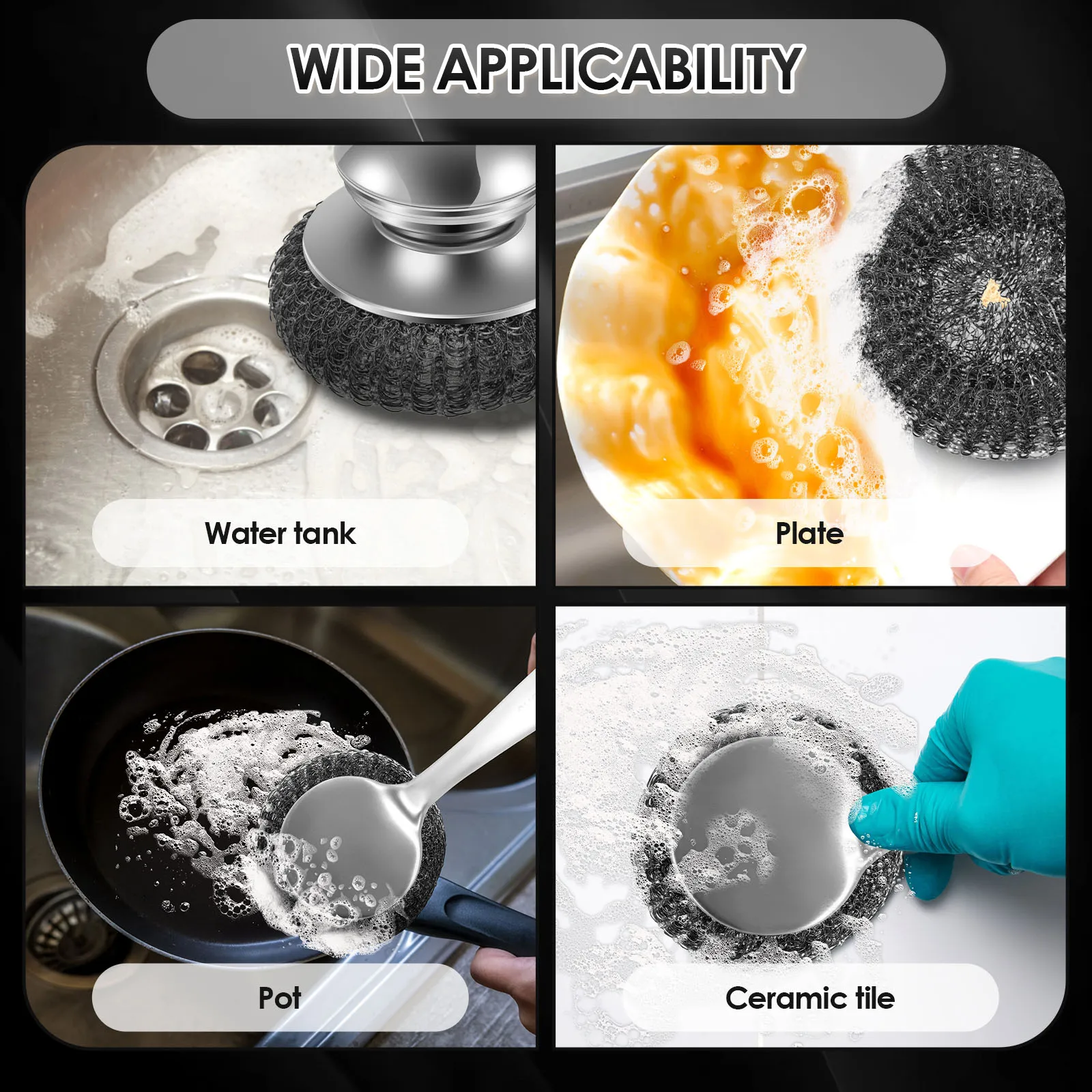 5/10Pcs Steel Wire Ball Pot Brush Long Handle Kitchen Dishes Scrubber Strong Decontamination Rust Removal Utensils Cleaning Tool