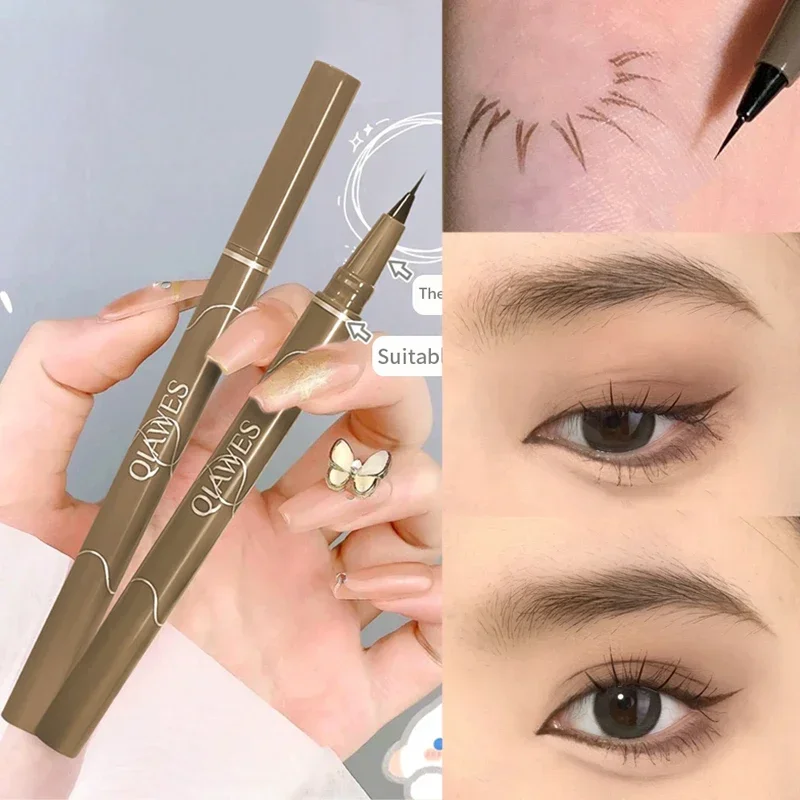 Penna per Eyeliner liquido opaco 4 colori testa Ultra-fine impermeabile Lasting baco da seta inferiore Eyeliner per ciglia trucco ad asciugatura