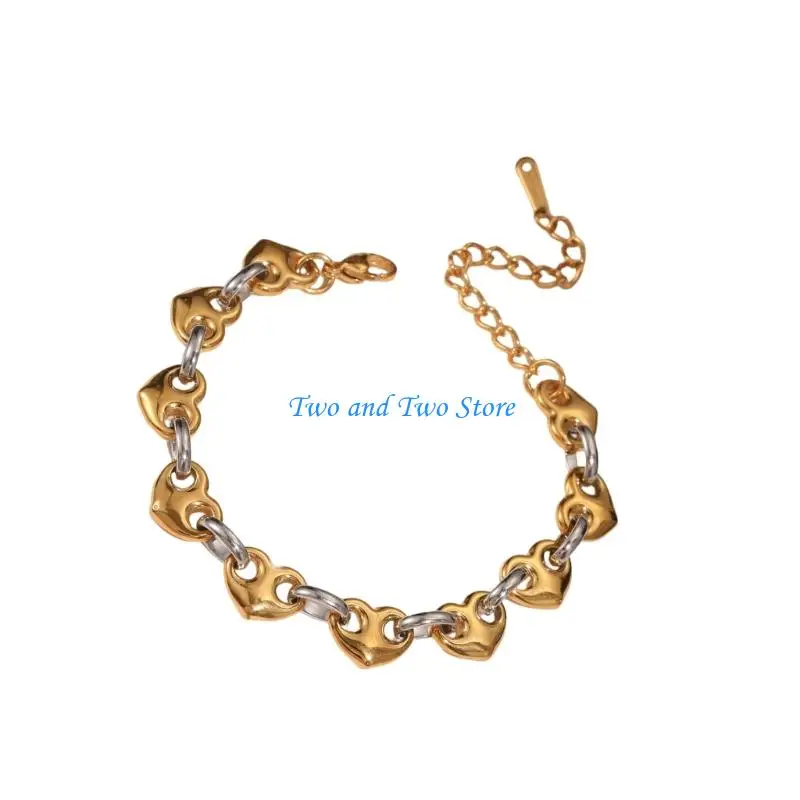

HX6F Stylish Pig Nose Heart Bracelet Stainless Steel Accessory Adjustable Length Wristband Jewelry For Daily Wear