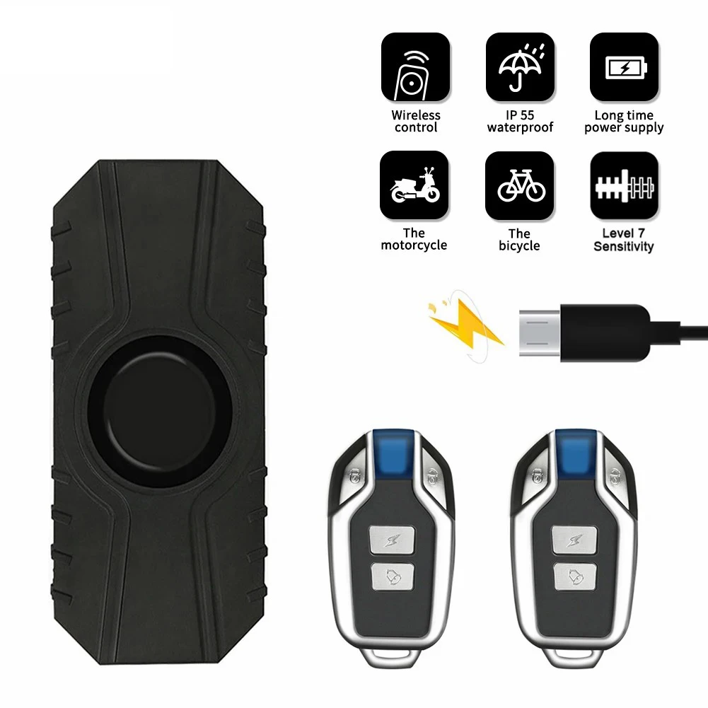 Wireless Bicycle Vibration Alarm USB Charge Waterproof Motorcycle Electric Bike Alarm Remote Control Anti Lost Security Sensor
