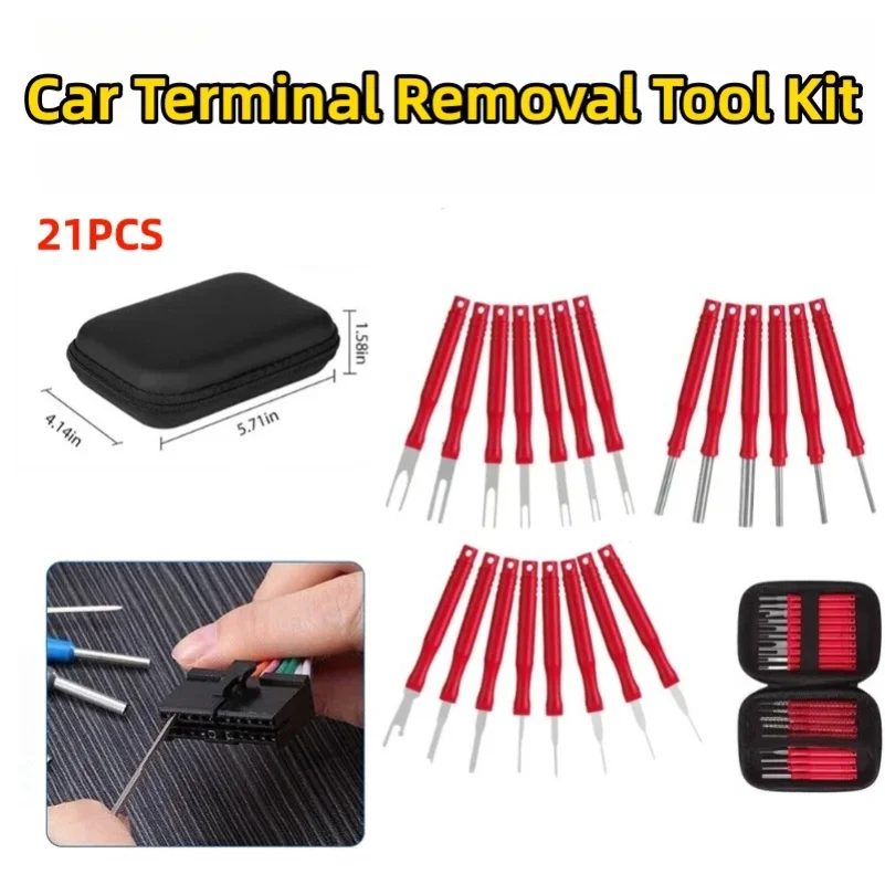 

Набор инструментов для снятия автомобильных клемм, 21 предмет: экстракторы для электрических проводов, обжимных соединителей и штекеров, инструменты для демонтажа кабелей