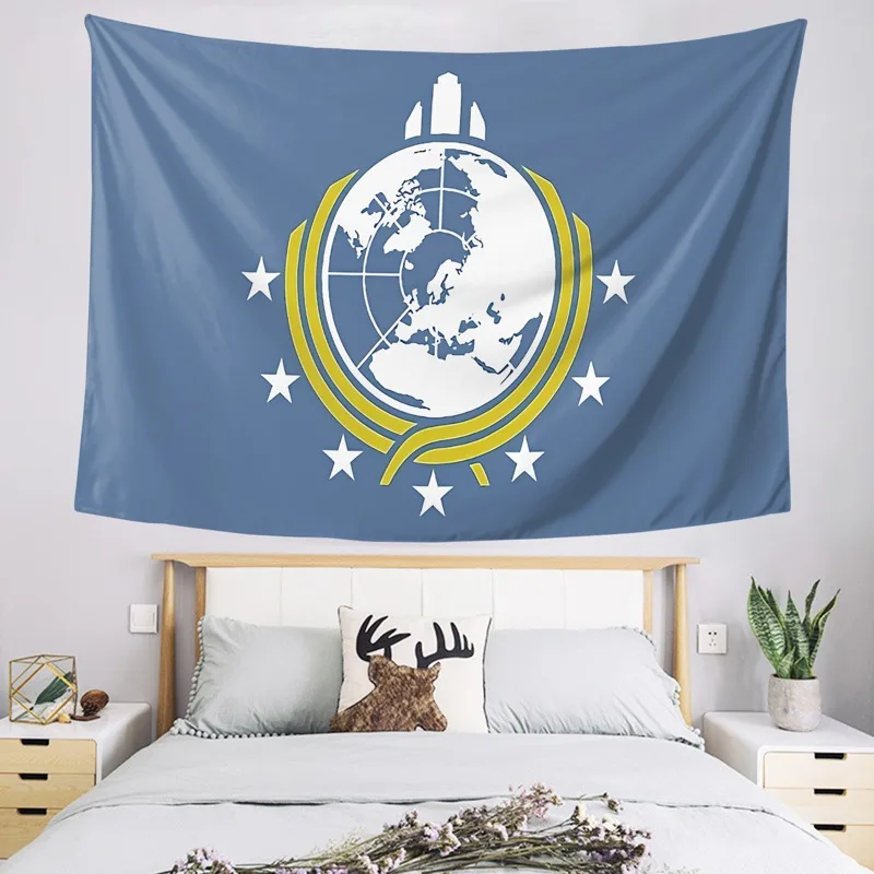 قطعة واحدة من نسيج علم الأرض الفائق للتعليق على الحائط - تصميم كلاسيكي باللونين الأزرق والأصفر مع نجوم بيضاء فن منزلي راقي #4